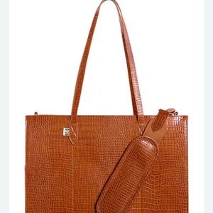 BEIS Brown Crocodile-Embossed Tote Bag pristine condition